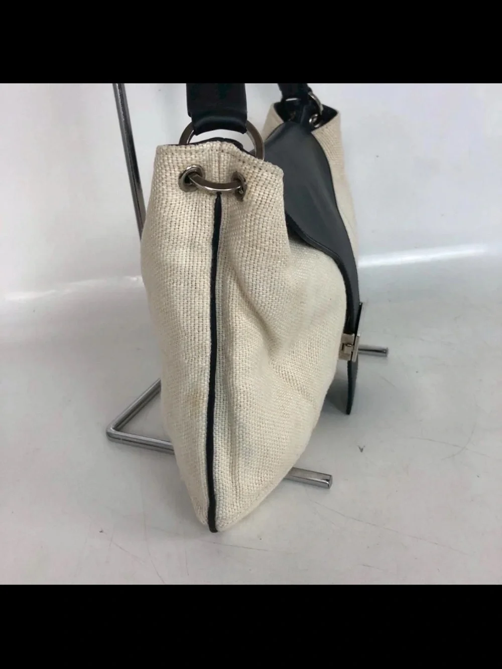 Gucci Black and Cream Shoulder Bag with Leather Flap